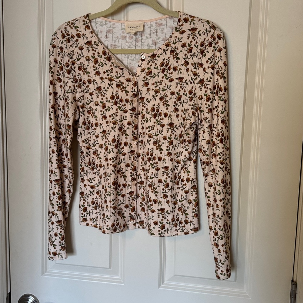 Sezane Lenie T-shirt Miranda Beige Print - Size 40 L EUC - Picture 6 of 10